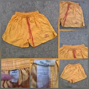 Vintage Umbro Shorts Mens Small Yellow Nylon Drawstring Soccer Made In USA 90s